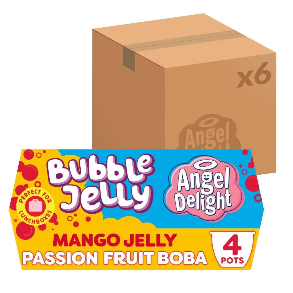 Angel Delight Mango Jelly and Passionfruit Boba Bubble Dessert Snack Pot, 130 g (6 Packs of 4)