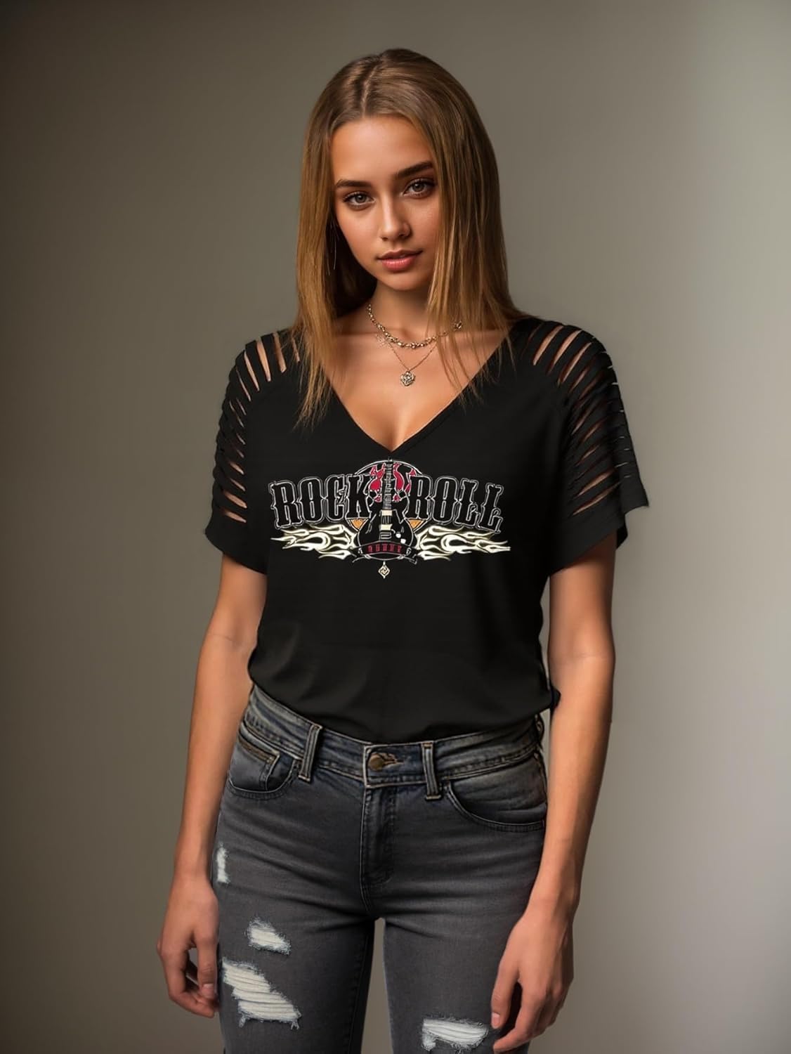 Summer Vintage Rock and Roll T Shirts for Women Casual Country Music Tshirts Rock Band Concert V Neck Tops - Image 2