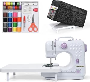 Mini Sewing Machine for Beginners (Includes Cover with Storage Pockets, Extension Table And Sewing supplies set) by Phildim PD-051-CA-A11