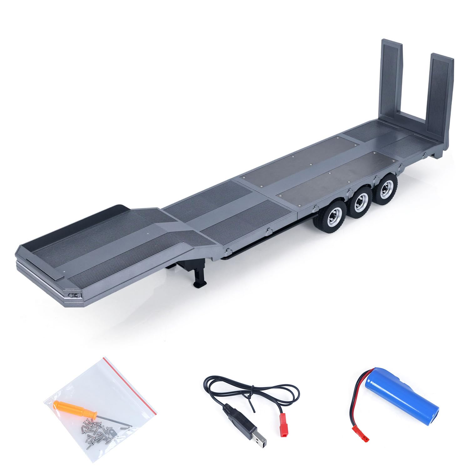 TOUCAN RC HOBBY 73.5CM Plastic Semi Trailer Flatbed 1502 for 1/18 Remote Control Tractor Truck HUINA 1501 Electronic Support Legs Tail Board New Year Gift