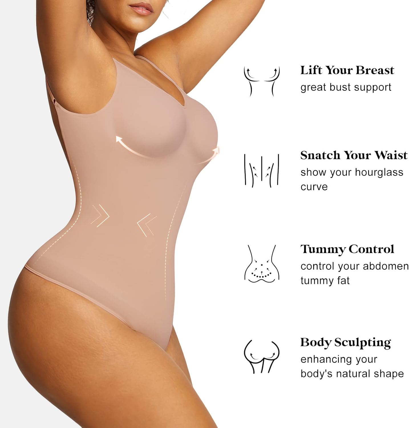 Popilush Bodysuit for Women Shapewear Tummy Control Seamless Backless Body Shaper for Dresses