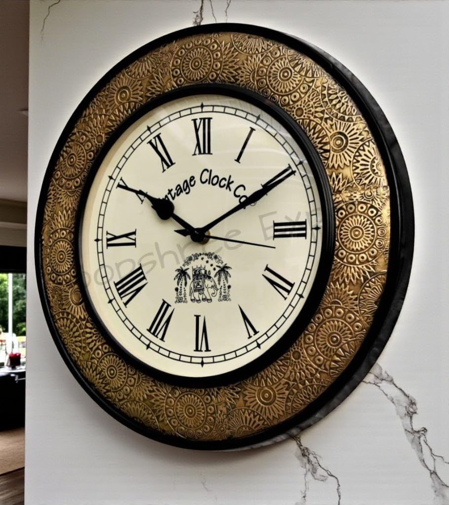 Vintage Brass Inlay Wall Clock - Handmade & Guaranteed -6