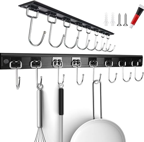 2 estantes para utensilios de cocina con 8 ganchos de 17 pulgadas, soporte para utensilios de cocina, multifuncionales (17 pulgadas)