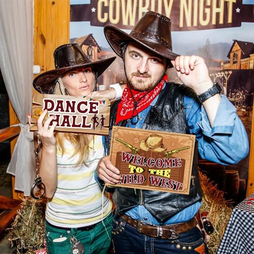 Image of Hooqict Western Birthday Party Decorations 20 Pieces Cowboy Themed Party Signs Welcome To The Wild West Cutouts for Classroom Country Party Supplies