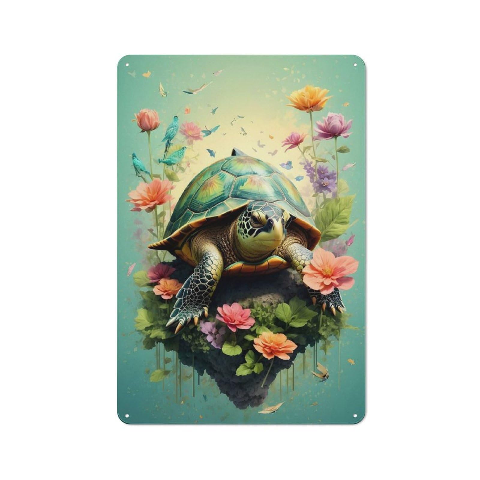 Junmoney Turtle In Vintage Colors Vintage Metal Wall Decor 30X20cm, Decorative Metal Plaque For Coffee Bar, Small Shop Or Dining Room