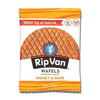 ريب فان وافيلز عسل & أمبير ؛ الشوفان Stroopwafels - وجبات خفيفة صحية - وجبات خفيفة غير معدلة وراثيًا - صديقة للكيتو - وجبات خفيفة مكتبية - سكر منخفض 3 جم - وجبة خفيفة منخفضة السعرات الحرارية - 48 عبوة