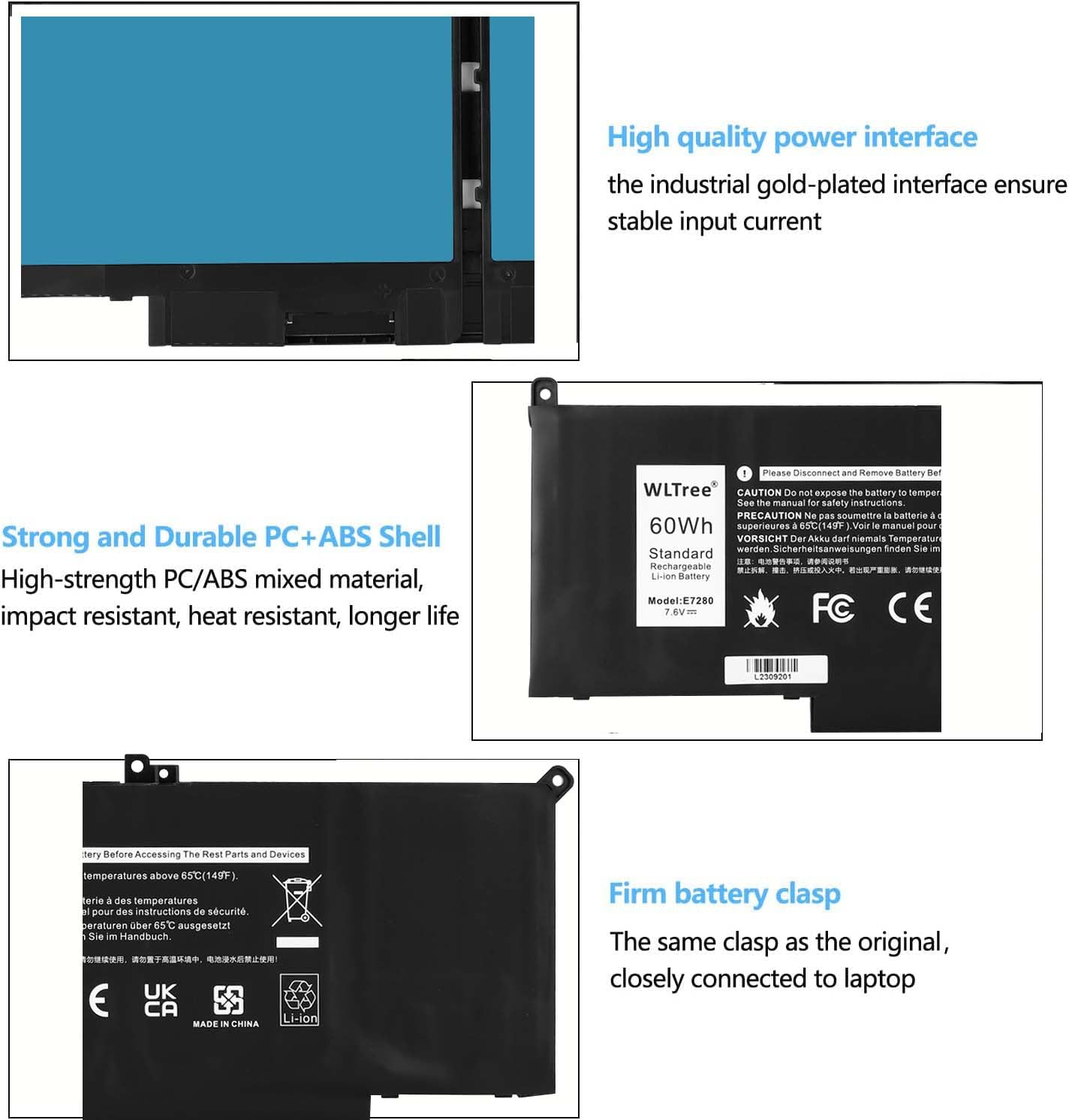 Batteria F3YGT 60Wh per Portatile Dell Latitude 12 7000 7280 7290 Latitude 13 7000 7380 7390 P29S002 Latitude 14 7000 7480 7490 P73G002 Serie DM3WC DM6WC 2X39G KG7VF 451-BBYE 453-BBCF Battery