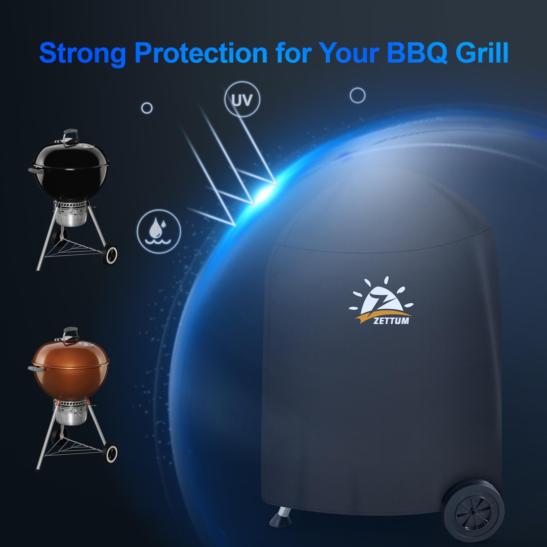 Zettum Kugelgrill Abdeckung Grill - 600D Oxford Holzkohle Abdeckhaube Grill für Weber 57 CM Barbecue Grill, Heavy Duty & Wasserdichte PU BBQ Grillabdeckung für Weber 57 CM Master Touch Grill(Φ63x88cm)