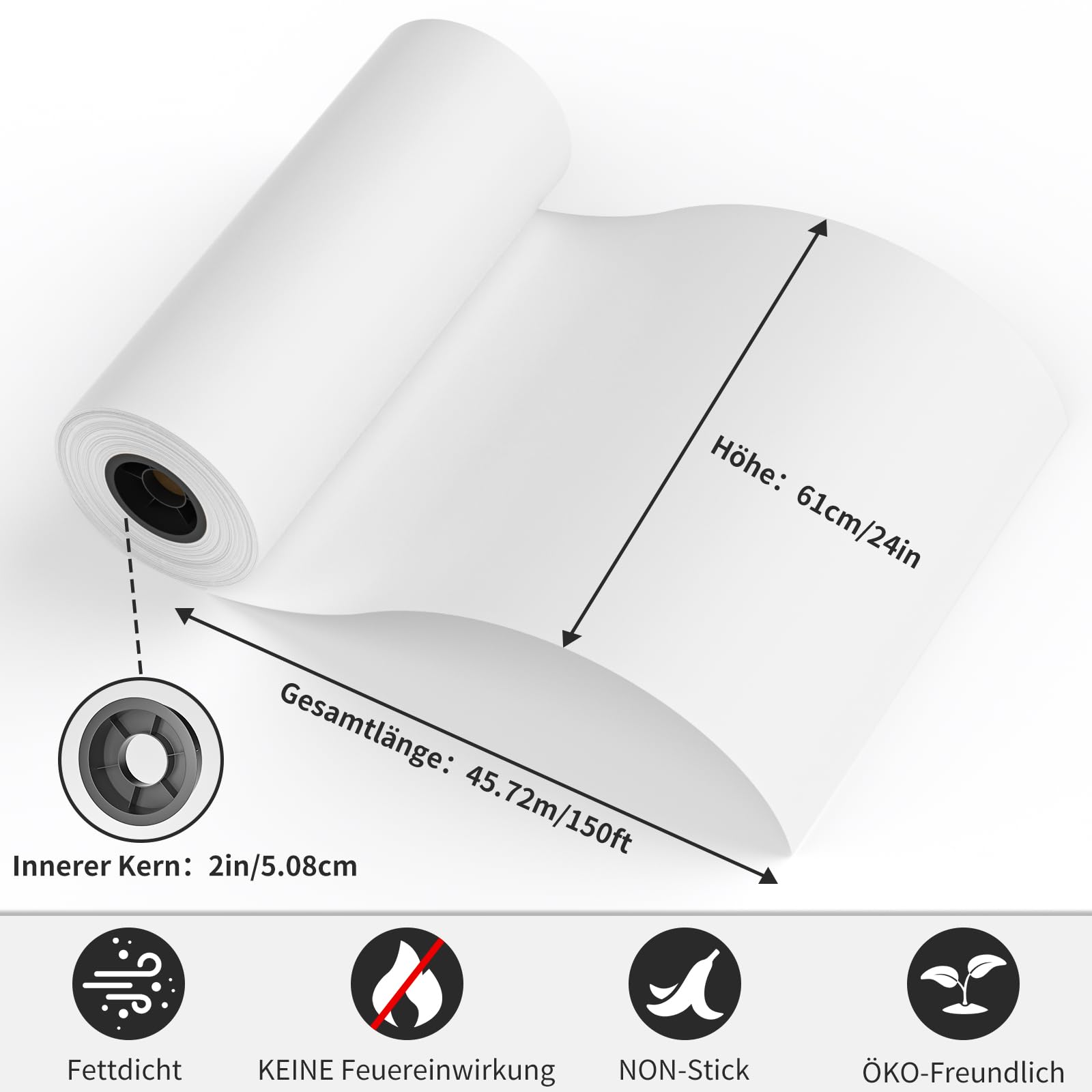 NefLaca Rollo de papel de dibujo blanco, 61 cm x 45,72 m, rollo de papel para pintar, dibujar o dibujar, rollo de bocetos, manualidades, papel de colorear para estudiantes (2)