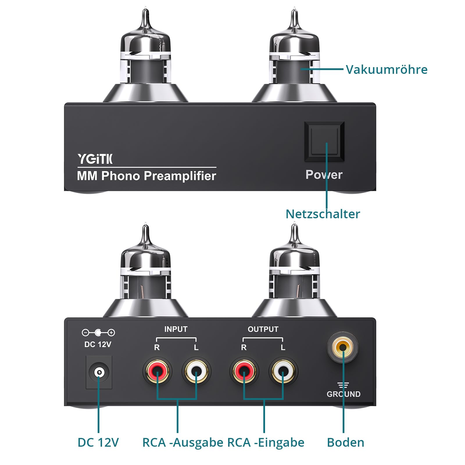 Röhren-Phono-Vorverstärker MM Plattenspieler-Vorverstärker 6J2 Vakuum Hi-Fi Kopfhörerverstärker für Heimkino/Plattenspieler/Stereo-Verstärker/Aktiver Lautsprecher