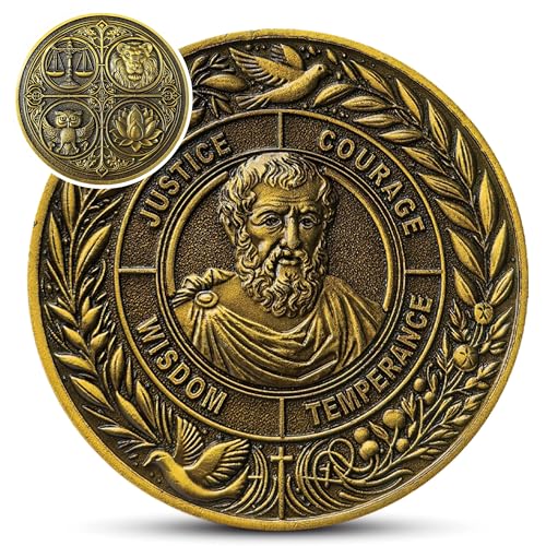 Four Cardinal Virtues Challenge Coin | Stoic Philosophy Wisdom Courage