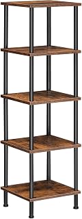HOOBRO 5-Tier Corner Shelf Stand, Rustic Brown Black Plant Bookcase for Small Spaces, Easy No-Tool Assembly BF50CJ01