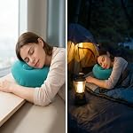 1 Multi-Purpose Inflatable Pillow, Suitable for Travel, Home, Work, and Camping-Foldable, Portable Press-on Neck Pillow, Comfortable for Sleeping Anytime, Anywhere.