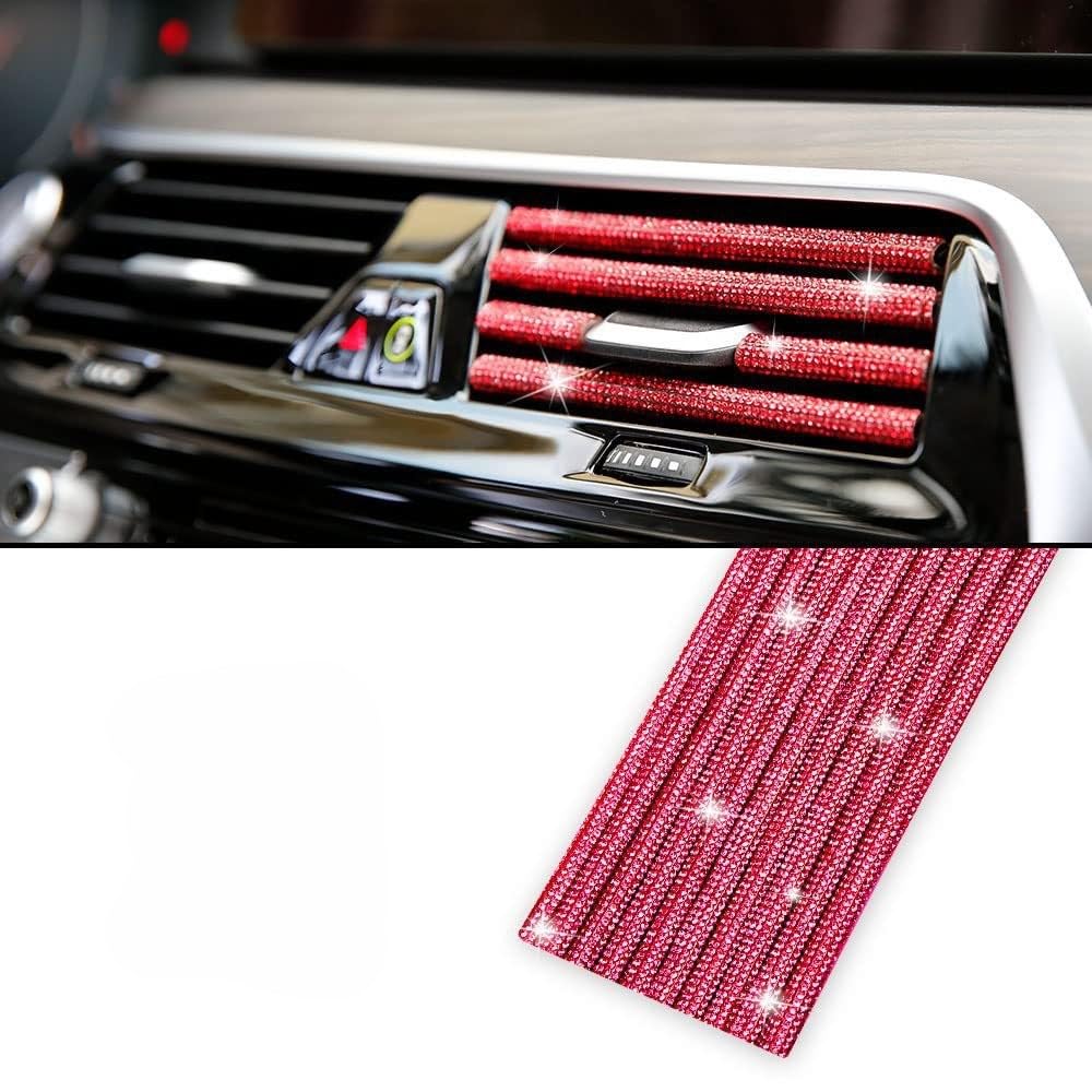 DHRYJGH 10PCS Bling Car Air Conditioner Decoration Strip, for Jeep Wagoneer WS 2022-2026, Bling Rhinestone Decor Air Vent Trim, Crystal Car Air Vent Covers,F-Red
