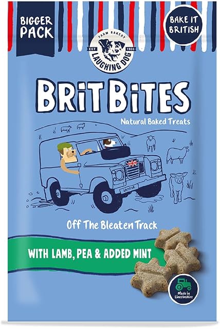 Laughing Dog - Brit Bites - Wheat Free Naturally Oven Baked Dog Treats with Lamb, Pea & Added Mint - 175g