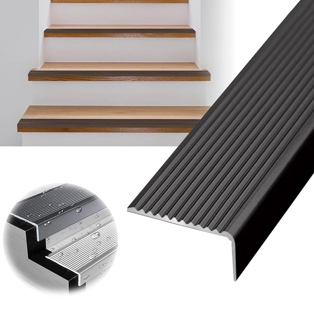 Non-Slip Metal Stair Nosing for Commercial Steps - Shaped Tile Step Strips, Fluted Stair Edging & Safety Treads, Cuttable Closing Strip﻿