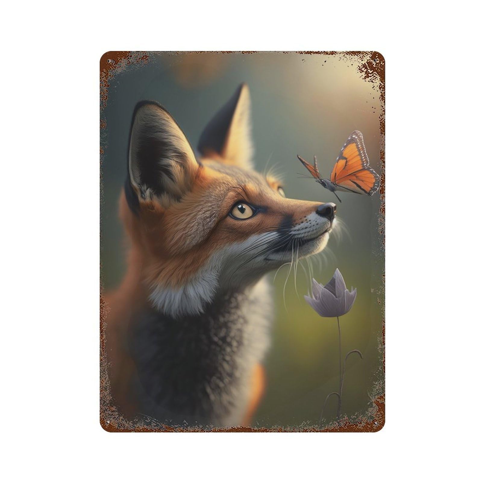 Fantasy Fox Butterfly Vintage Rust Metal Sign 15.7"x11.8", for Pub, Kitchen And Man Cave Decor, Rustic Home Decor