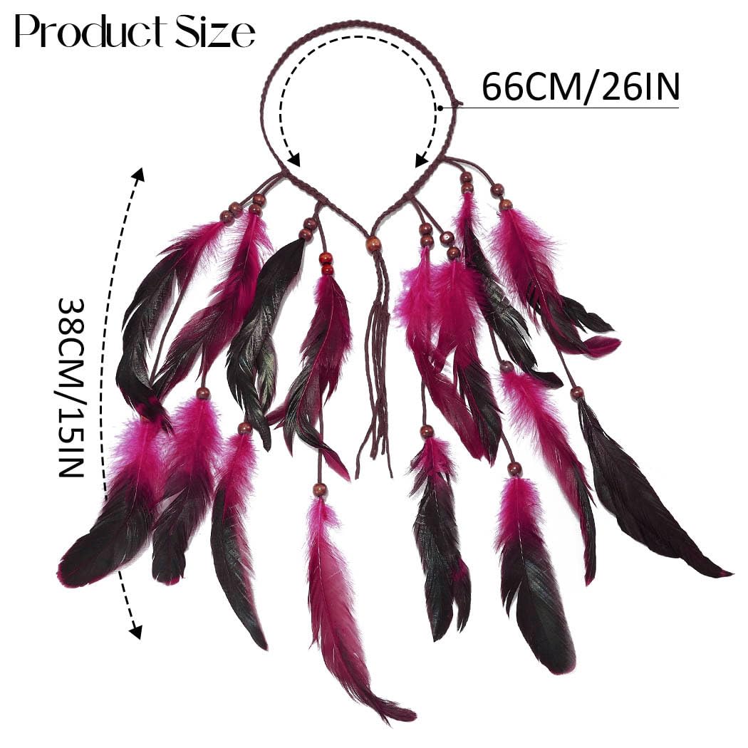 GORTIN Boho Feather Headband Hippie Headpiece Gypsy Indian Costume Headdress Hair Accessory for Women(D-Pink, One size) - Image 4