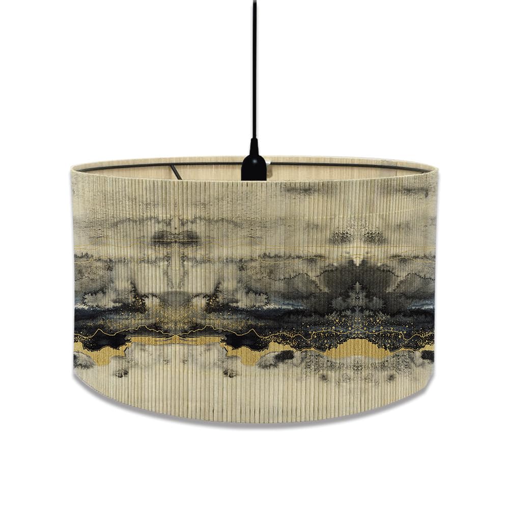FANSU Round Drum Light Shade for Table Lamp, Modern European Marble Print Pattern Pendant Lampshades Easy Fit for Living Rooms, Bedroom, Hallways, Reading Room (30x30x23cm,Black Gold)