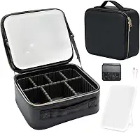 Kit Maleta Maquiagem completo Profissional Com Espelho e Luz Led e paleta de maquiagem(Preto)