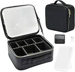 Kit Maleta Maquiagem completo Profissional Com Espelho e Luz Led e paleta de maquiagem(Preto)