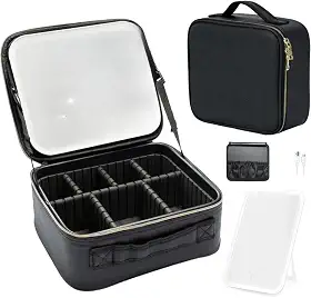 Kit Maleta Maquiagem completo Profissional Com Espelho e Luz Led e paleta de maquiagem(Preto)