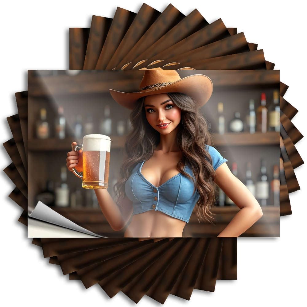 Books Optical Illusion Saying - Woman in Cowboy Hat Holding Beer Mug. Removable Decal Garage Easy Peel for Interesting(8X12CM)