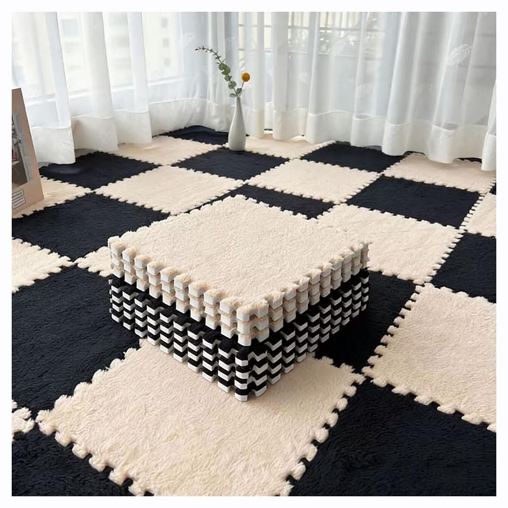 SIXRUN Tapis De Sol Puzzle En Mousse – 10 Pièces 30x30 Cm – Anti-dérapant – Motif Gris Blanc – Aire De Jeux