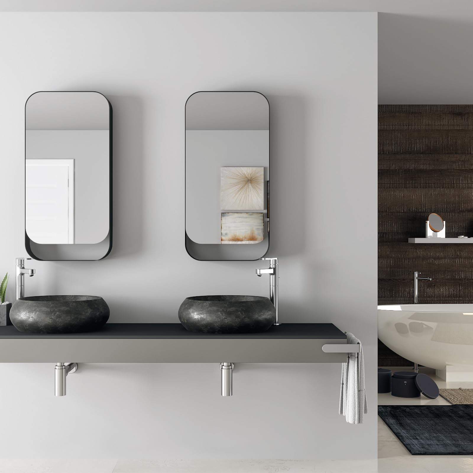 Miroir Armoire De Salle De Bain EYE AM Rotondo | Forme Ronde, Diamètre 79 Cm, Cadre Noir, 6 étagères Intérieures | Fabriqué En Italie, Fixation Murale Incluse