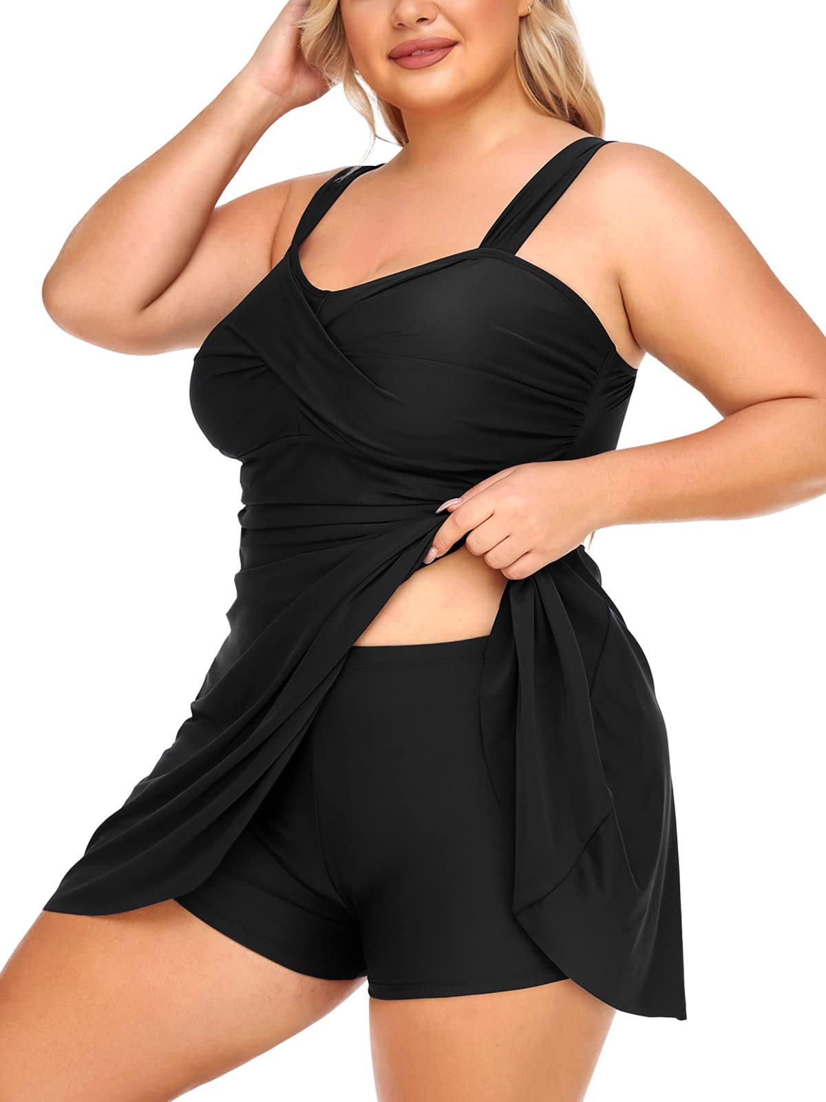 Summer Mae Women's Plus Size Two Piece Swimdress with Short Flowy Tankini Swimsuit Dress Bathing Suit