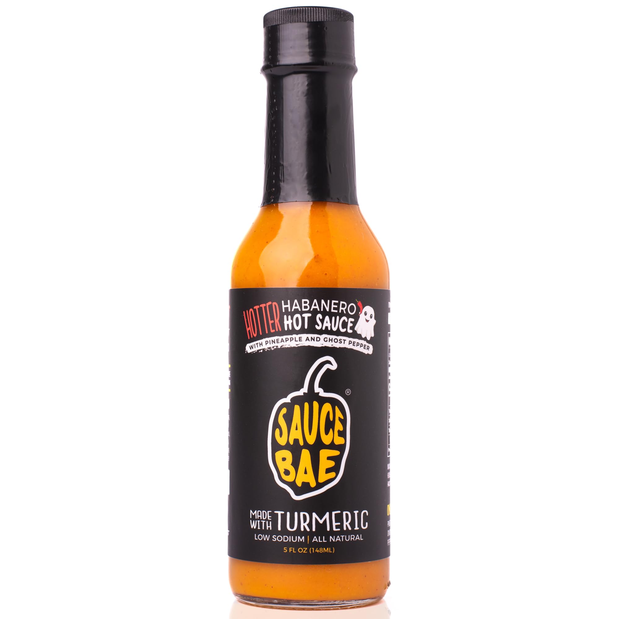Sauce Bae Hotter Habanero All-Natural Hot Sauce, 5 fl oz - Hint of Sweetness with More Heat - Made of Pineapple, Turmeric & Ghost Pepper - No Added Sugars or Artificial Ingredients