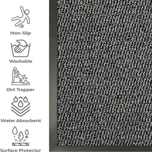 Image of BLADO Washable Door Mats Indoor & Outdoor - Non-Slippery Heavy Duty Doormats Indoor - Stylish & Large Rubber Door Mat - Perfect Dust Grabbing Outdoor & Indoor Door Mat (Grey, 50cm x 80cm)