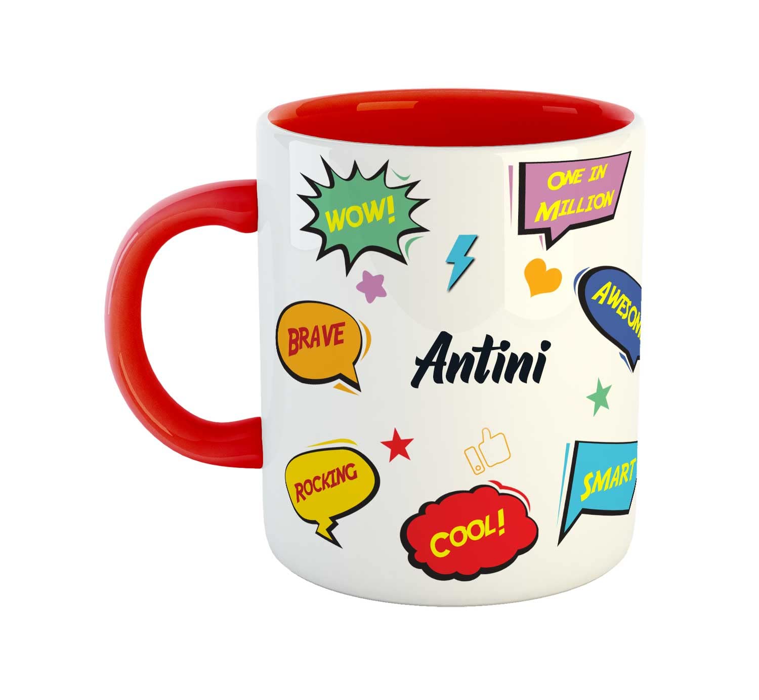 ASHVAH Customized Antini Name Ceramic Coffee Mug - Happy Birthday Gift for Daughter, Son, Sister, Brother, Return Gift for Kids, Color - Red, Name -Antini