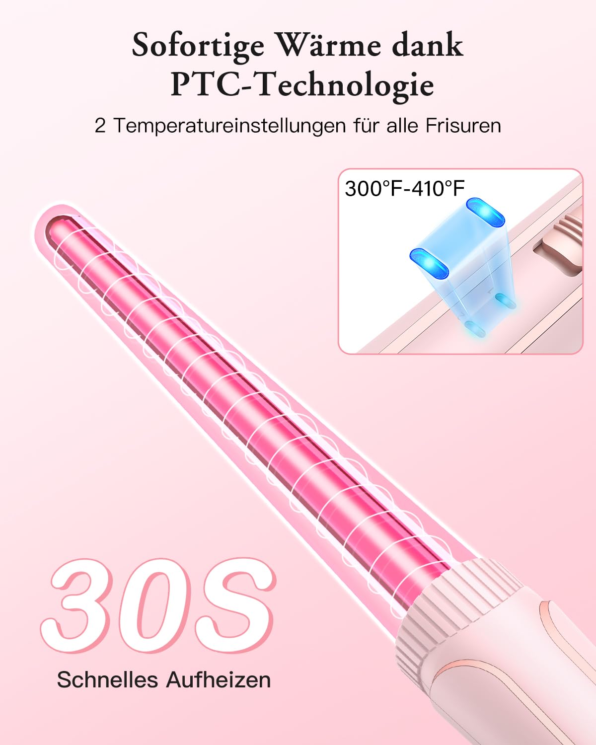BESTOPE PRO Rizador de pelo con 3 barriles de hierro ondulado 5 en 1, juego de 3 barriles para ondas grandes, ajuste de temperatura, calentamiento rápido y un guante, 2 clips, color rosa