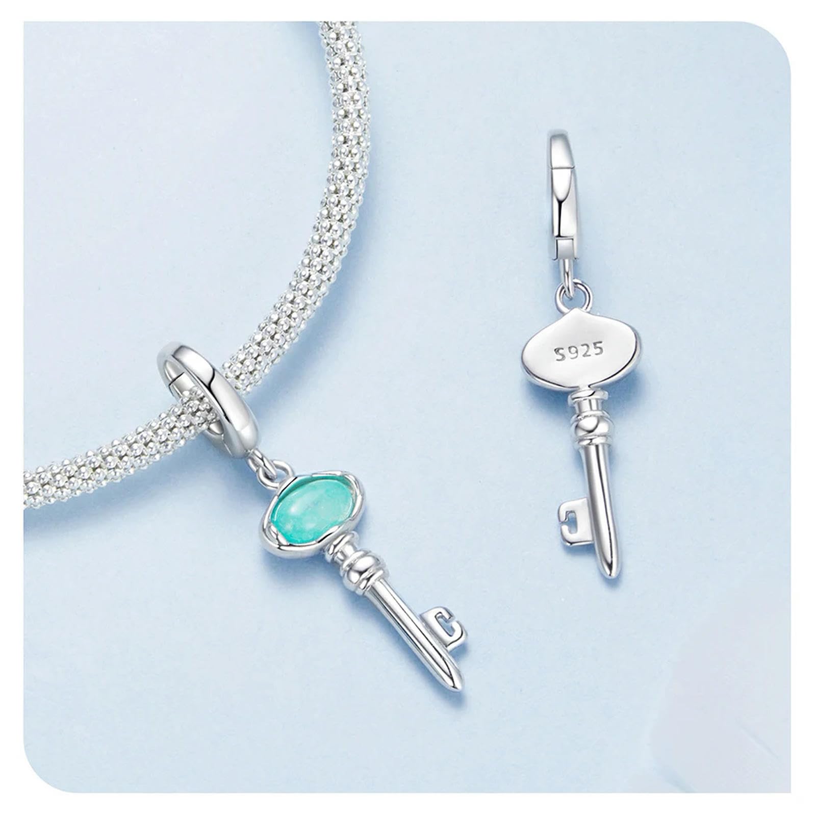 Dije de candado y llave de plata de ley 925 compatible con pulseras, accesorios de joyería DIY, cuentas