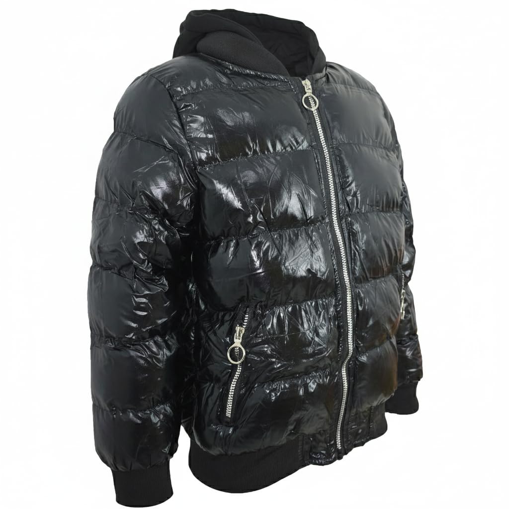 A2Z 4 Kids Dzieci Dziewczyny Chłopcy Moda Błyszczący Watowany Kurtka - Jacket JK28 Black 11-12