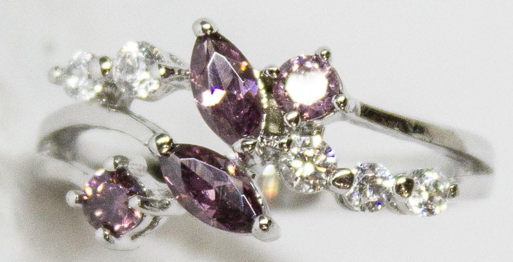 Women's Rhodium Plated Dress Ring Pink Marquise CZ Leaf Pattern 103