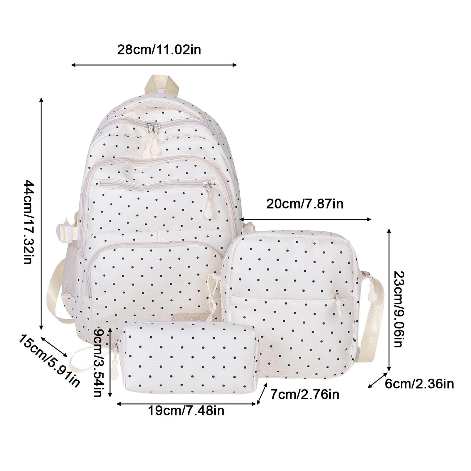 Kawaii Rucksack-Set, 3-teilig, niedlich, 44 x 28 x 15 cm, gepunktet