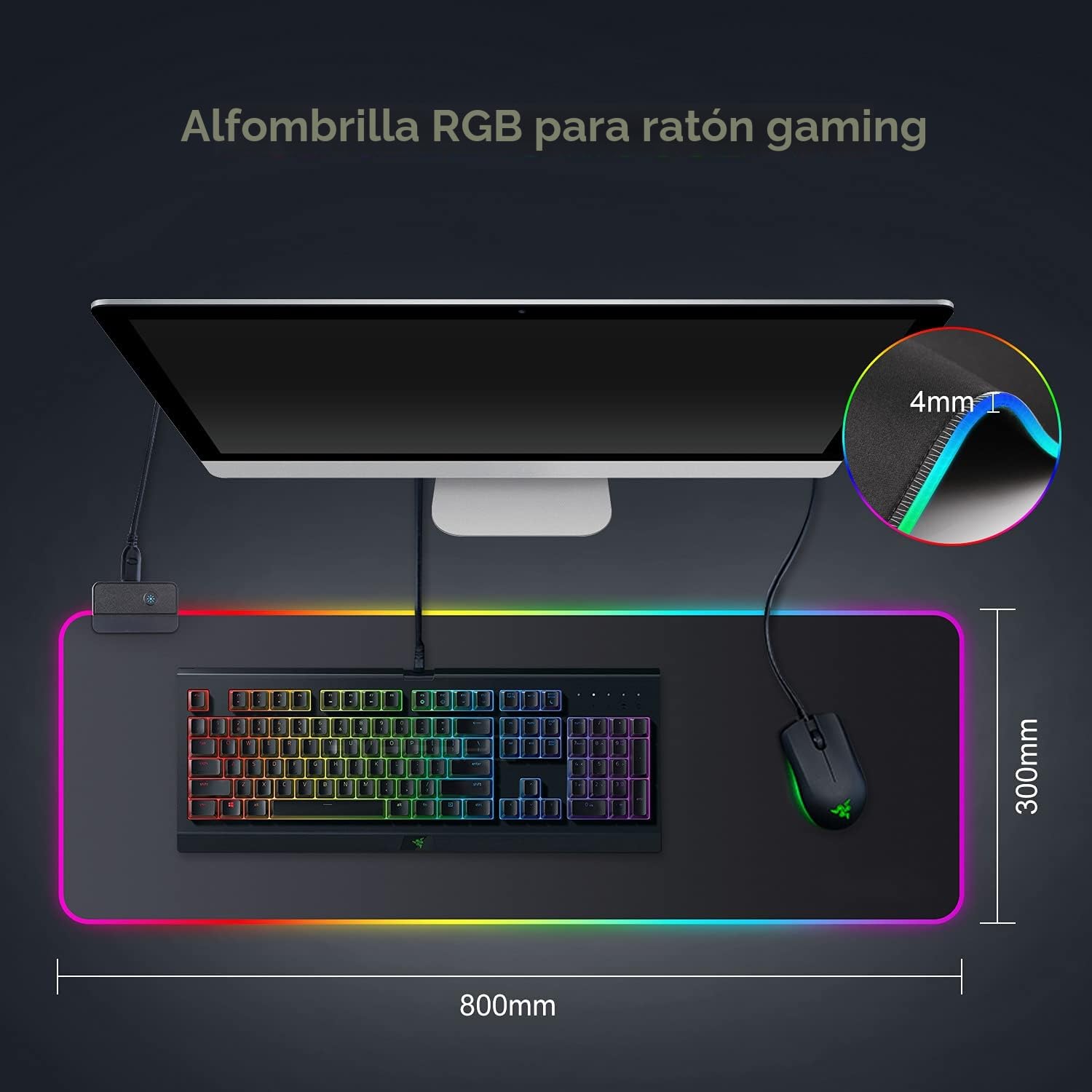 Realky Alfombrilla de Ratón RGB, 800×300mmTapete de Juego Extra Grande, Alfombrilla Raton LED 14 Efectos de Iluminación Impermeable Antideslizante, Alfombrilla Ratón Gaming para Gamers, PC y Portátil