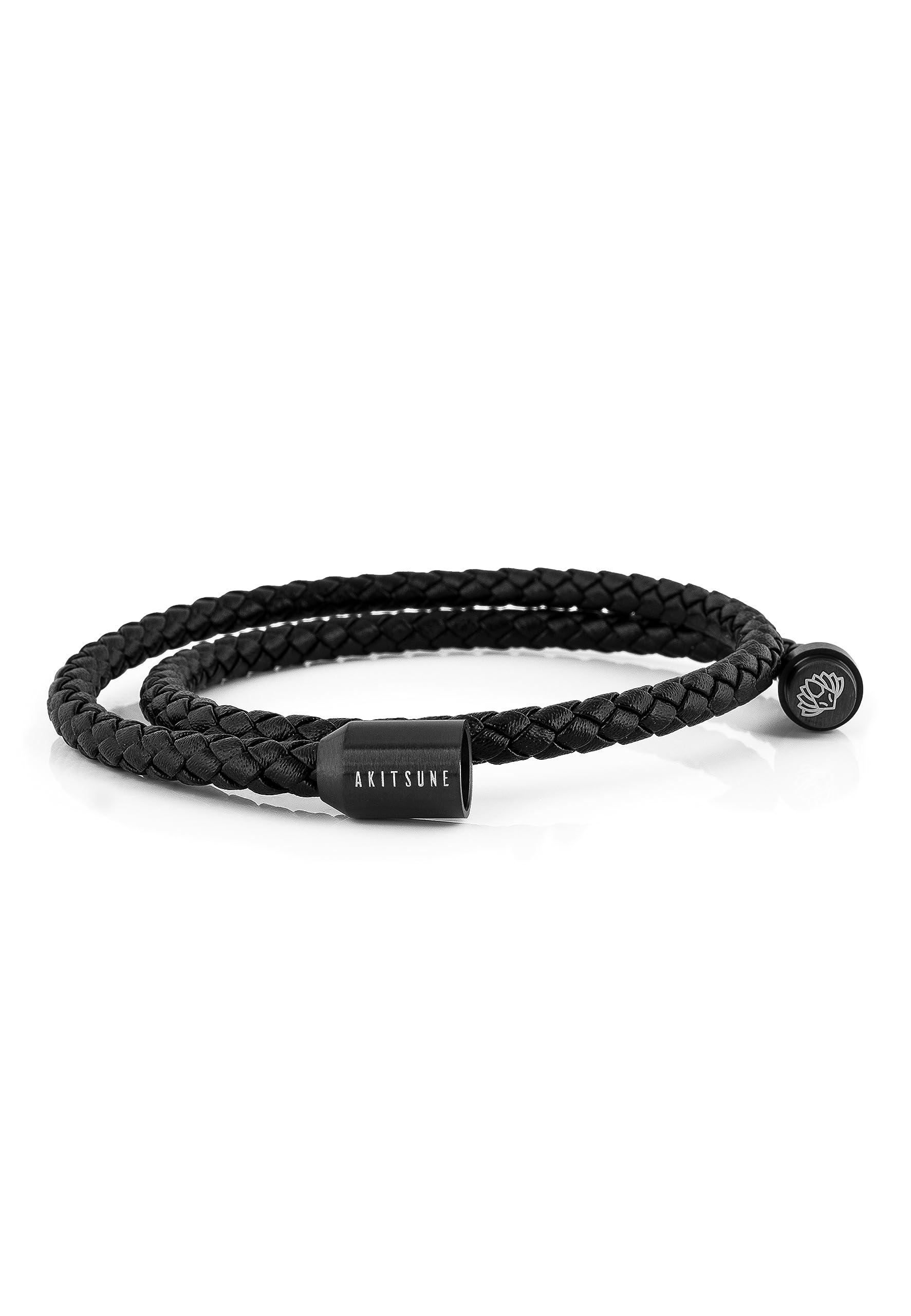 Akitsune Suprema Magnetisches Lederarmband | Armschmuck Damen Herren Edelstahl Doppelt Gewickelt Armband Mattschwarz