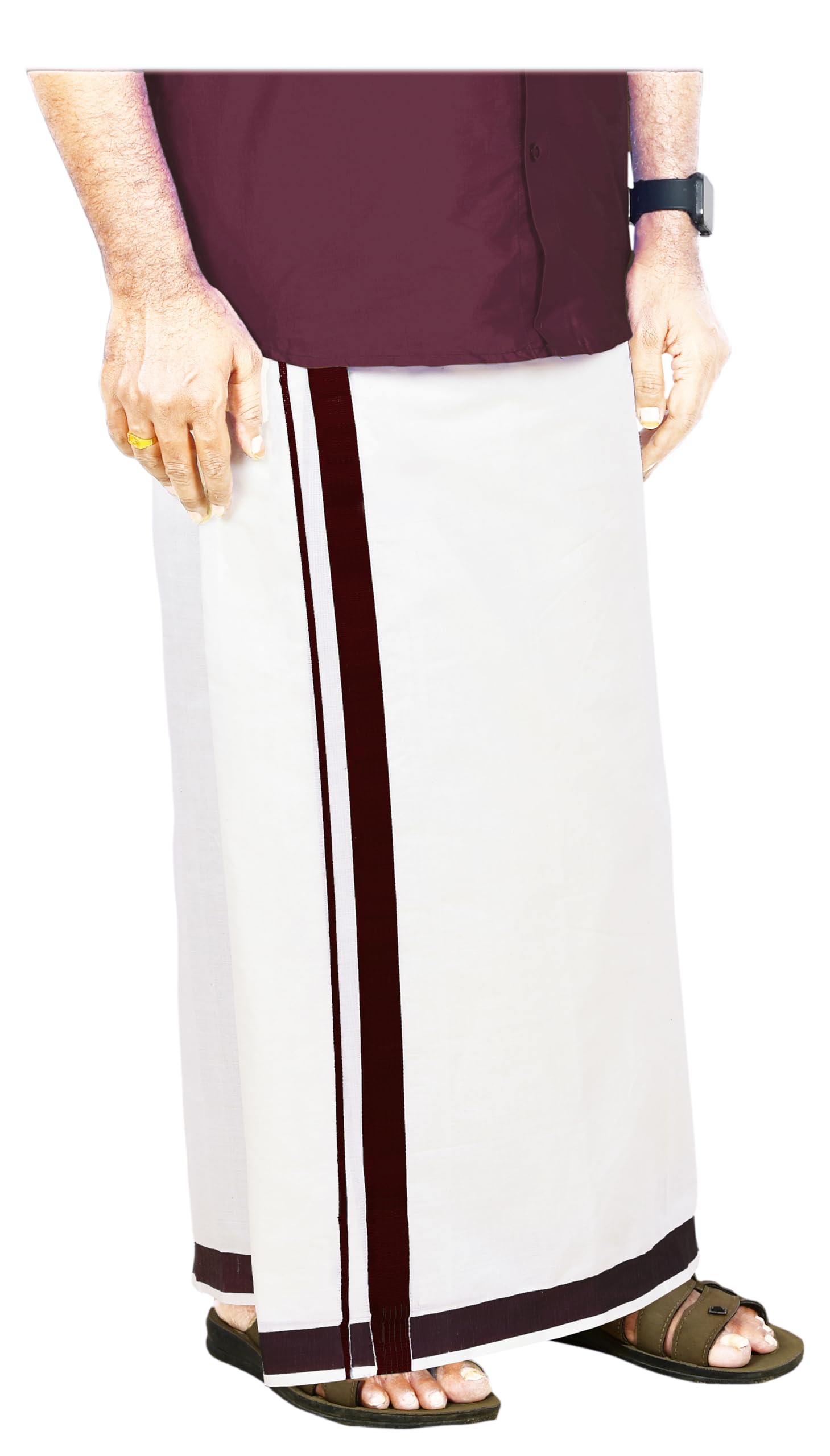 yettalan Mens Thick Border Cotton Dhoti Pure White 4.00 Meters Double Vesti/Mundu-picture-49