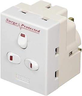 Mr Gadget's Solutions 3 Way Triple Surge protected socket Mains Switched Adapter 13A Plug adaptor with Neon Switch-White