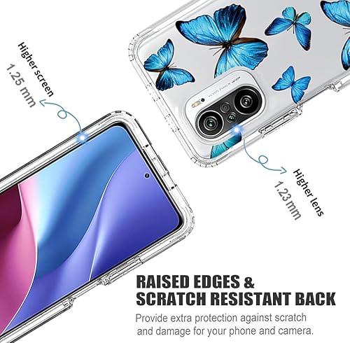 Miniatura 2 de Funda para Poco F3 5G/Mi 11X 5G/Redmi K40/K40 Pro con protector de pantalla de vidrio templado, patrón de mariposa transparente de cuerpo completo