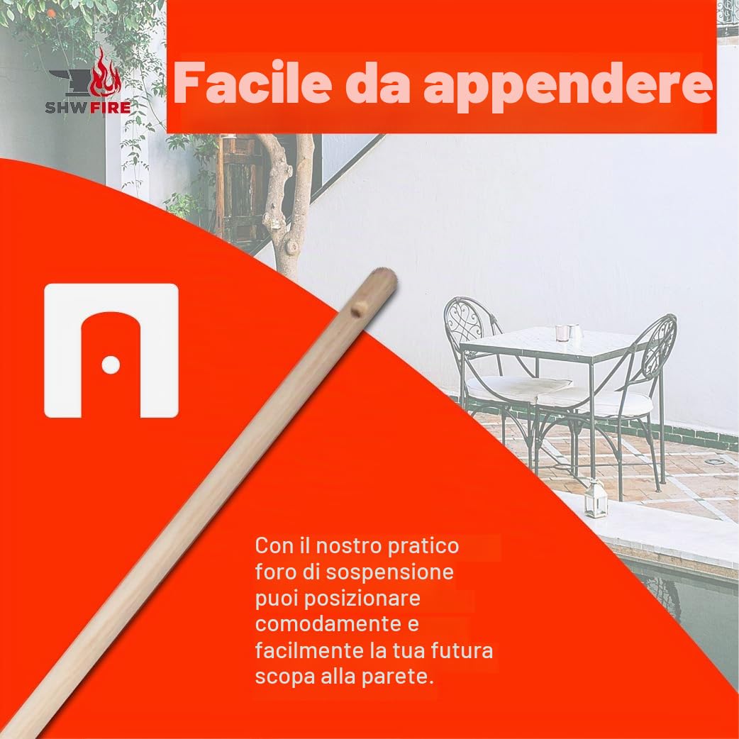 SHW-FIRE 59068 rastrello per foglie professionale, zincata, larghezza regolabile, 22 denti, con manico in legno di frassino, lunghezza di 135 cm, colore argento