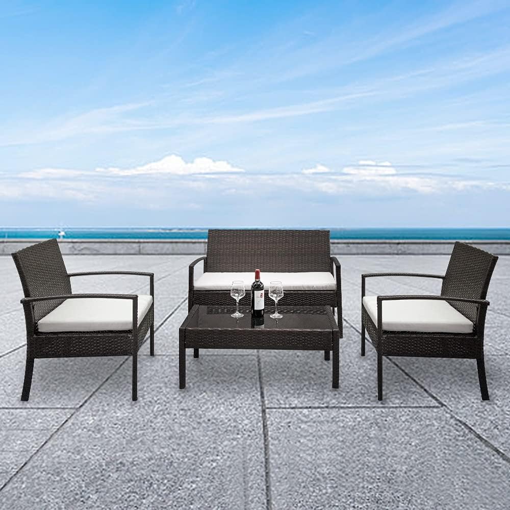 in Stock 2pcs Arm Chairs 1pc Love Seat & Tempered Glass Coffee Table Rattan Sofa Set Brown Gradient Patio Outdoor Furniture