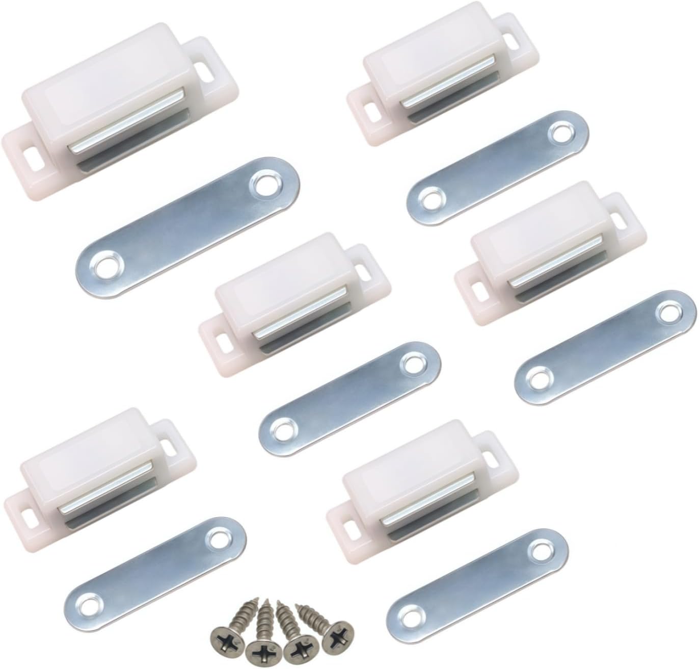 6Pack Magnetic Door Catch, 15lb Cabinet Magnets for Kitchen, Bathroom, Cupboard, Wardrobe, Closet, Drawer, Shutter – Heavy Duty with Screws, White