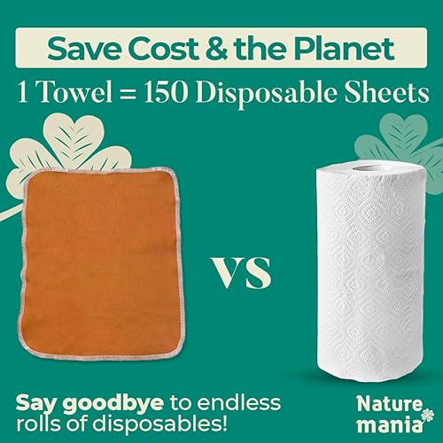 Miniatura 4 de Paquete económico de 24 toallas de papel reutilizables, sin papel, hechas con 100% algodón súper suave, puro, absorbente, juego de toallas de papel