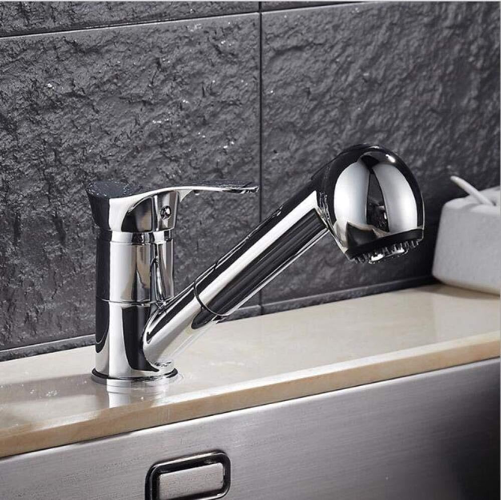 Grifo de Cocina extraíble Giratorio de 360 Grados, Grifo de Lavabo de latón Pulido y Cromado.