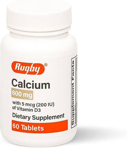 Rugby Calcio 600 mg Tabletas con Vitamina D3 200IU (5 mcg) – Suplemento dietético diario de vitamina D sin gluten para la salud ósea y absorción de