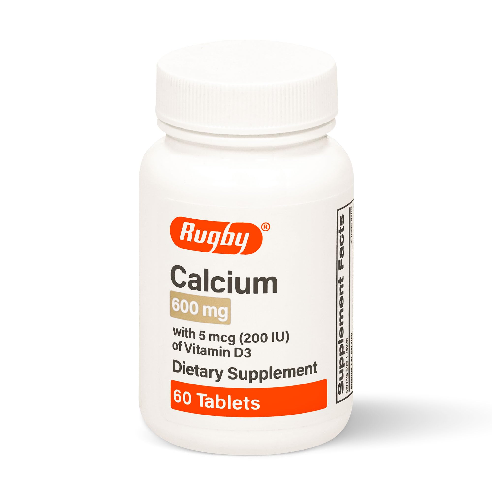 Rugby Calcium 600 mg Tablets with Vitamin D3 200IU 5 mcg - Gluten-Free Daily Vitamin D Dietary Supplement